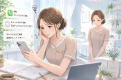 キャンセルが続くサロンで予約表や通知を確認しながら将来への不安を整理しているサロンオーナーのイメージ画像