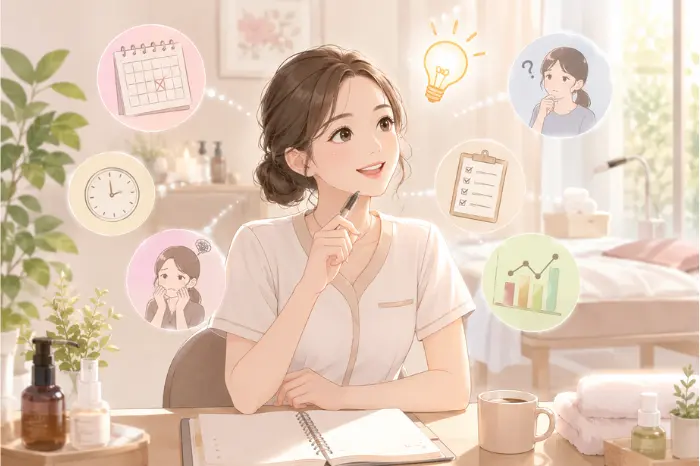 個人サロンで来月への不安を感じる時に気持ちが動くタイミングを整理して見直す大切さを伝える画像