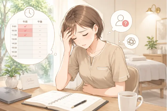実際の予約数よりも空いている時間や日程ばかりが強く意識される状態を伝えるイメージ