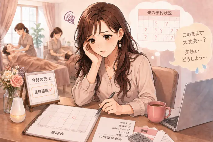 予約が減るエステティックサロンで今の売上だけでなく将来の来店や継続状況を見通す大切さを伝える画像