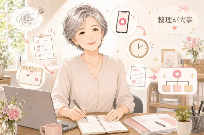 個人サロンで感じる不安を無理に消すのではなく今の状態を整理して見直す大切さを伝える画像