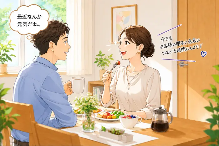 サロンの空き時間に不安を感じた時に、来店周期や次回予約を整理しながら経営視点で考える大切さを伝える写真