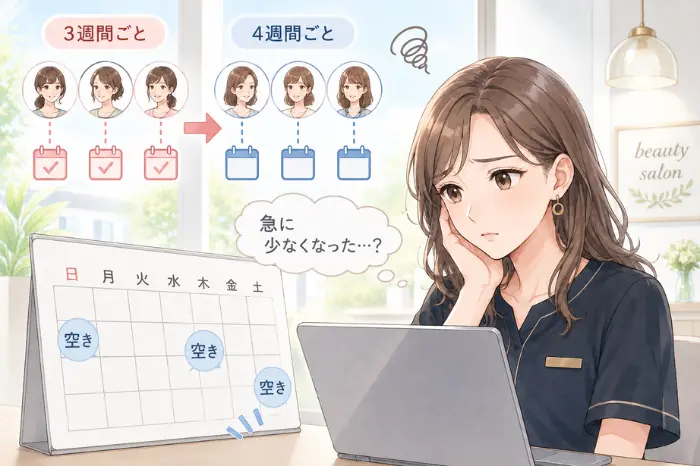 サロン予約が急に減った原因探しよりも、不安を解消したい気持ちが先行している状態を表す画像