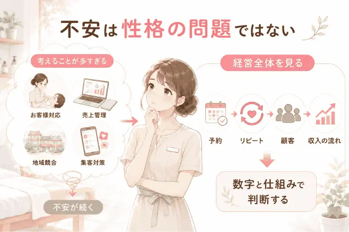 サロン経営で不安を感じる時に、自分の性格ではなく原因を整理して向き合う大切さを伝える写真