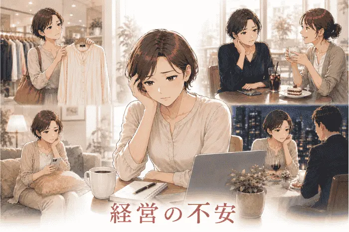 エステティックサロン経営の不安が続くことで、仕事中だけでなく休日も心が休まりにくい状態を表現した写真