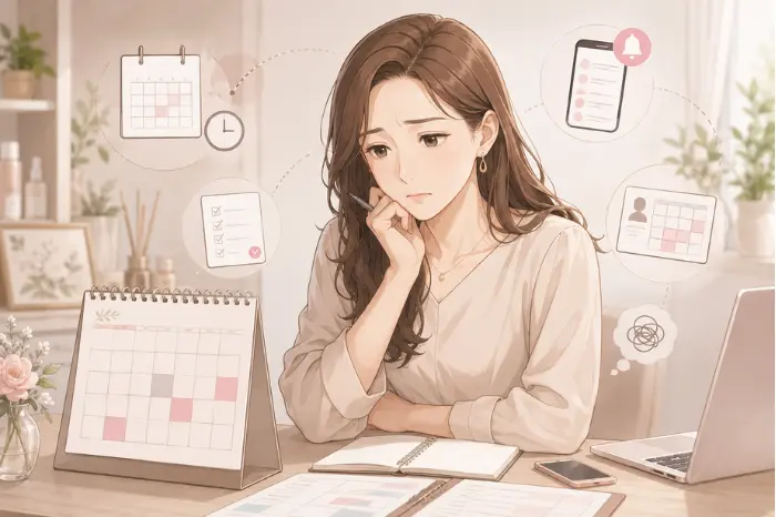 個人サロンで来月への不安を感じる理由や、毎月同じ気持ちを繰り返してしまう背景について解説する画像