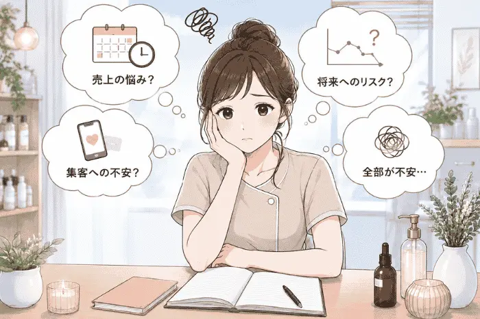 個人サロン経営で施術から集客や経理まで一人で抱える負担の大きさを表現したイメージ
