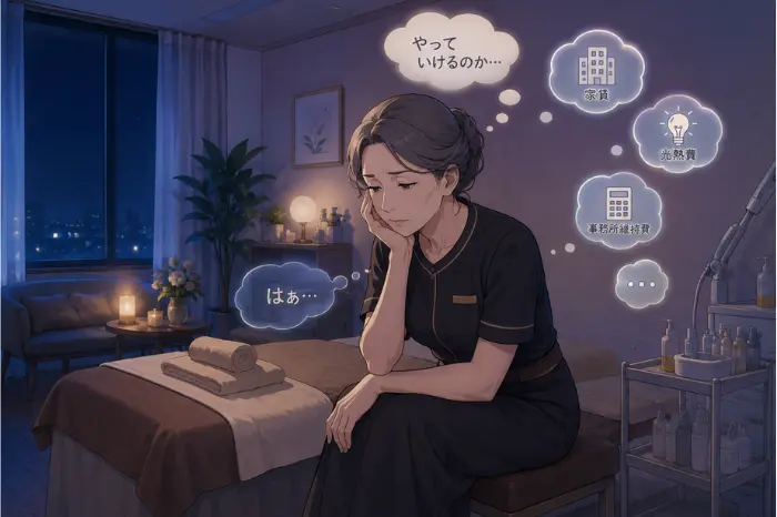 サロンの空き時間に静かな店内や空間の雰囲気が不安を強めてしまう様子を表現したイメージ