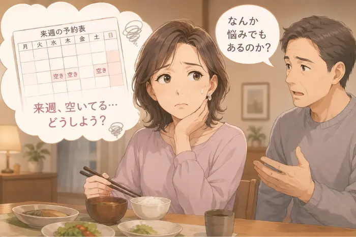 予約数全体ではなく空いている時間帯の印象ばかりが強く残る心理傾向を伝えるイメージ