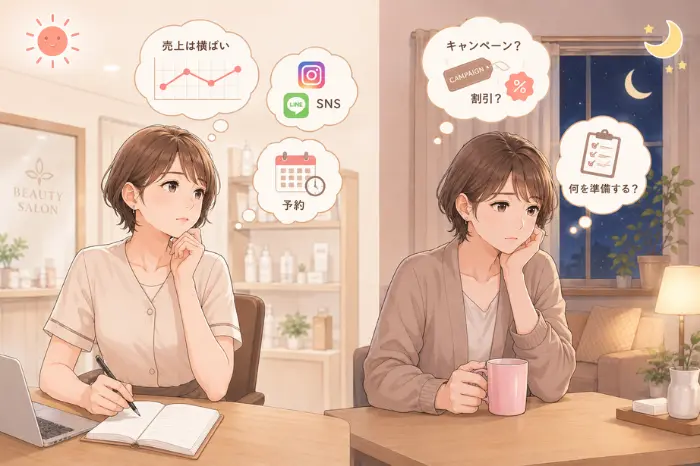 来月への不安が突然ではなく毎月繰り返される気持ちの流れとして続いている状態を表現したイメージ