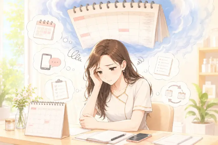 個人サロンオーナーが来月への不安を感じる時に毎月繰り返される気持ちの流れを見直す大切さを伝える画像