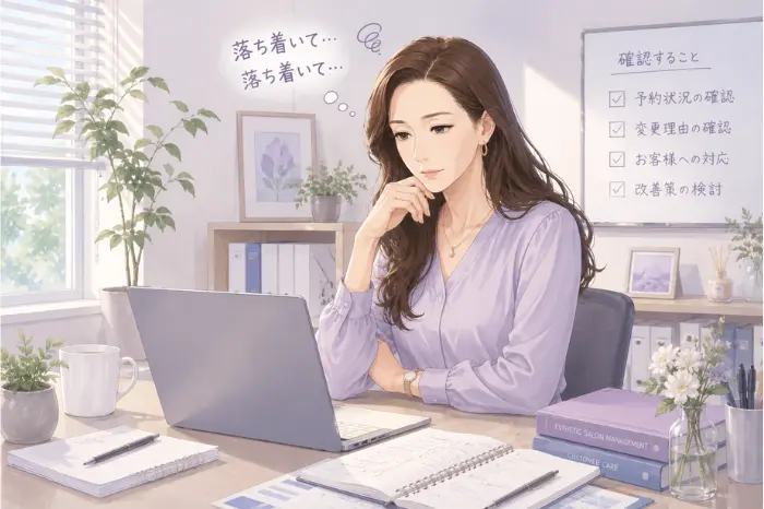 サロン予約変更が多い時に、不安だけで判断せず来店状況や予約傾向を整理する大切さを伝える写真