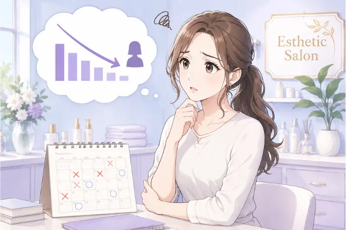 サロン予約の変更が多い時に、失客と決めつけず来店継続の有無を確認する大切さを伝える画像