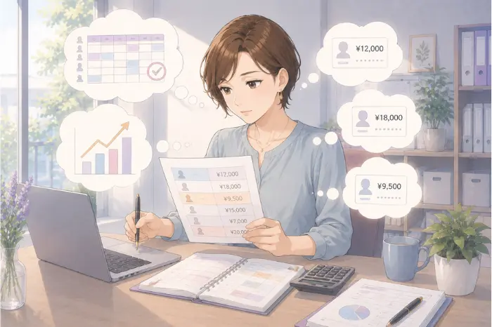 個人サロンの予約枠で売上が伸び悩む時に、予約数だけでなく単価や施術時間、継続来店の関係を確認する大切さを伝える画像