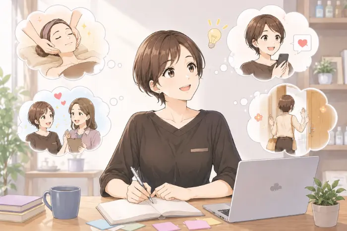 個人サロンでリピートが続かない時に、売上が頭打ちになる前に来店後の流れを見直す大切さを伝える画像