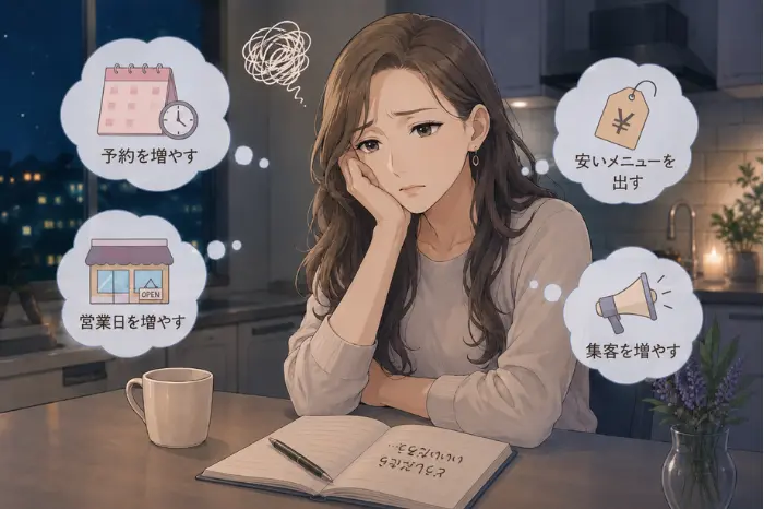 個人サロンの売上が限界に感じられる時に、増やす前に売上の作られ方を見直す大切さを伝える画像