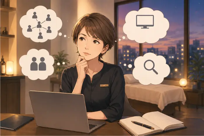 サロンの予約経路によって来店前の関係性や予約状況が変化する流れを解説する画像