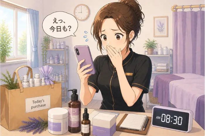 サロンで当日キャンセルが続いた際に、売上や予約状況への影響と不安が大きくなる背景を伝える画像