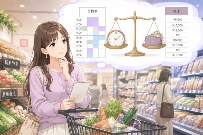 個人サロンの売上に限界を感じた時に、予約数を増やす前に時間と金額の関係を見直す大切さを伝える画像