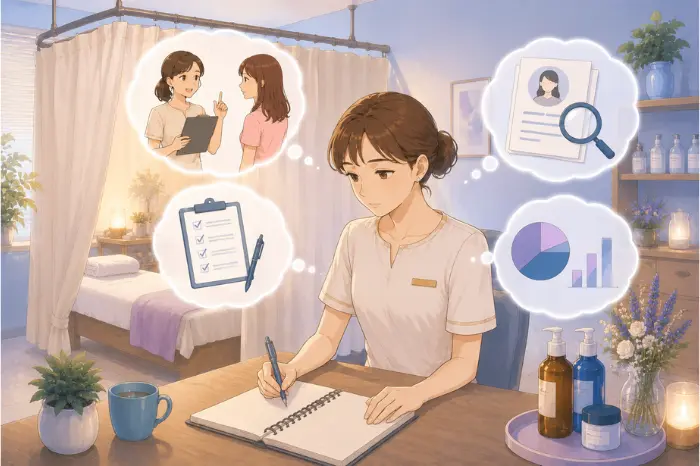 サロンの採用で失敗を防ぐために、採用する人だけでなく採用前の準備や採用後の目標設定が重要であることを伝える画像