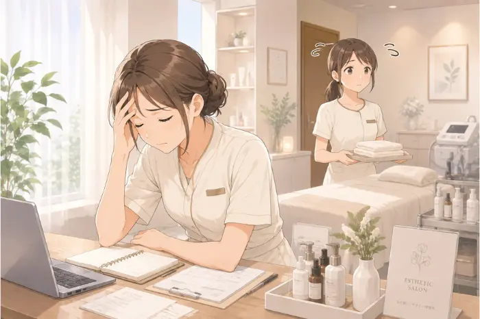 サロンの採用で失敗したと感じる理由や、ひとり目のスタッフ採用で起きやすい負担を解説する画像