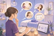 リピート率を上げるために、サロンでお客様の来店目的と次回確認する変化を整理する重要性を伝える画像