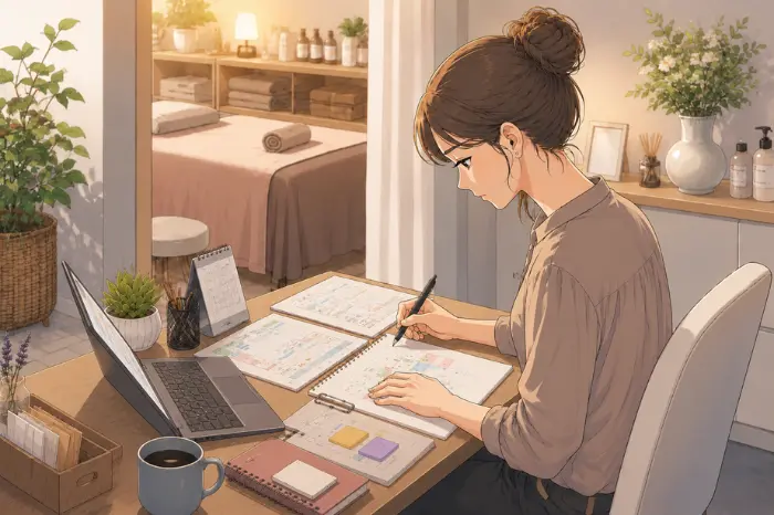 サロンでスタッフが定着しない原因を見直し、採用後の教え方や育成の流れを振り返る重要性を伝える画像