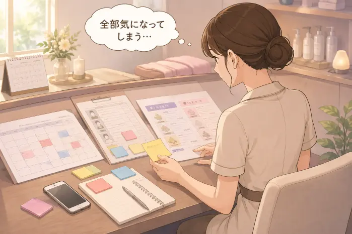 個人サロンの改善で何から着手するか迷う時に、目の前の出来事で問題の捉え方が変わる背景を表した画像