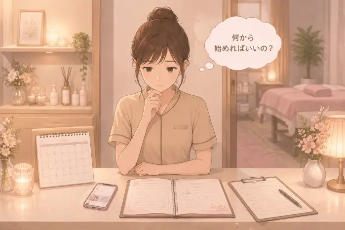 個人サロンの改善は何から始めるべきか、集客や接客、メニューなどの見直す場所を決められない理由を解説する画像