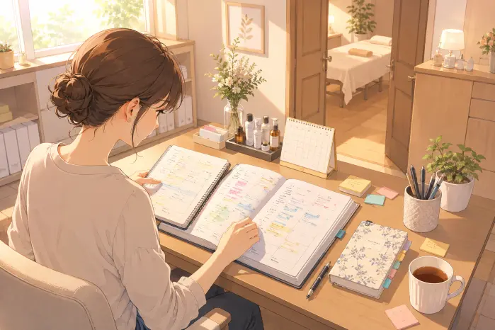 個人サロンのリピート率を正しく把握するために、初回来店後のお客様と継続中のお客様を分けて確認する重要性を伝える画像