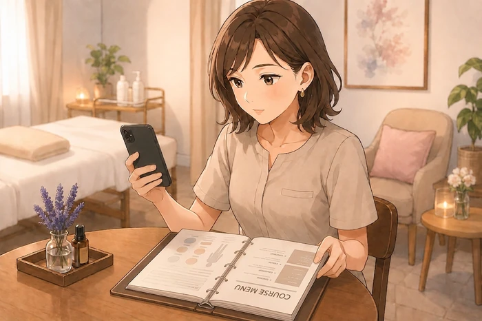 長く来店するお客様からのLINEを見て過去のやり取りを思い出すサロンオーナーの画像