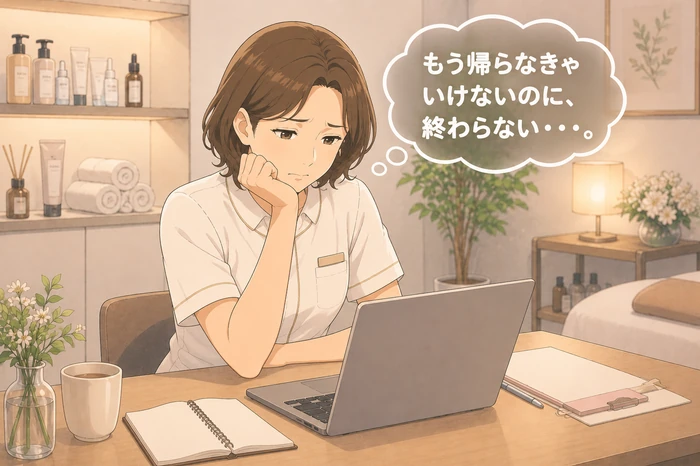 複数の付箋を前に、今やることと後で確認することを分けようと仕分けする女性オーナーの画像