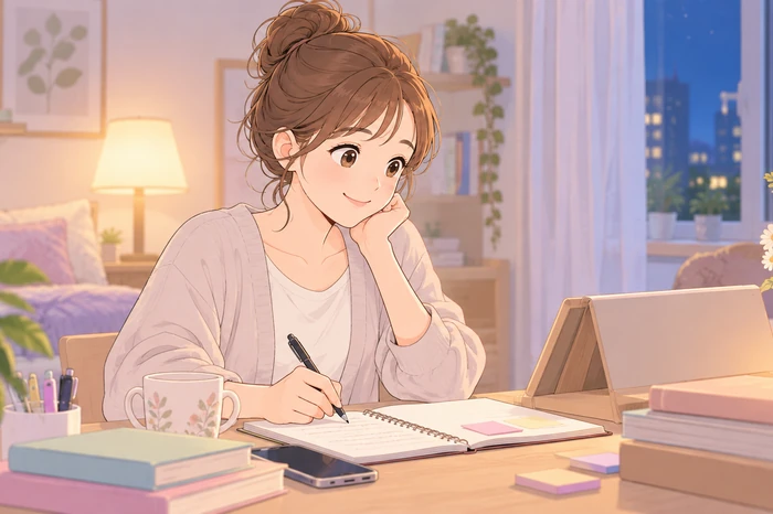 未決定の項目を番号付きでノートに書き出し、優先順位をつけているエステティシャンの画像