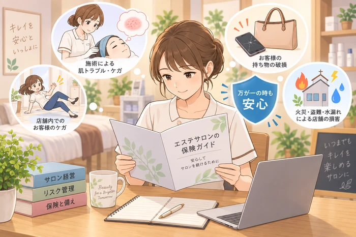 サロンの施術前の安全確認と事故後の賠償備えを電話で問い合わせる女性オーナーの画像
