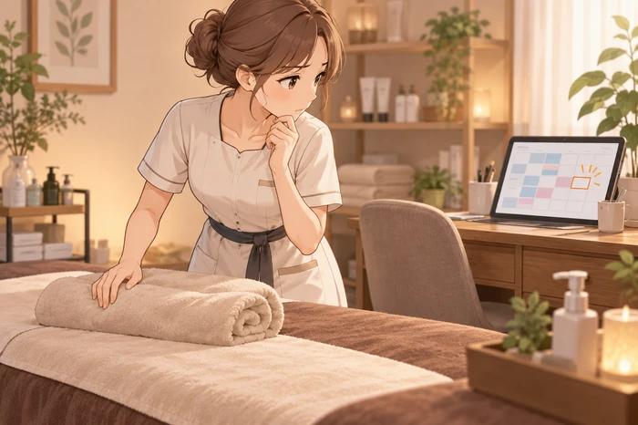 個人サロンのリピート率が低い原因で継続来店が止まる状況に気付く女性オーナーの画像